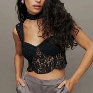 Reformation Rina Top Black Lace Cropped Corset Sweetheart Neck Size 10